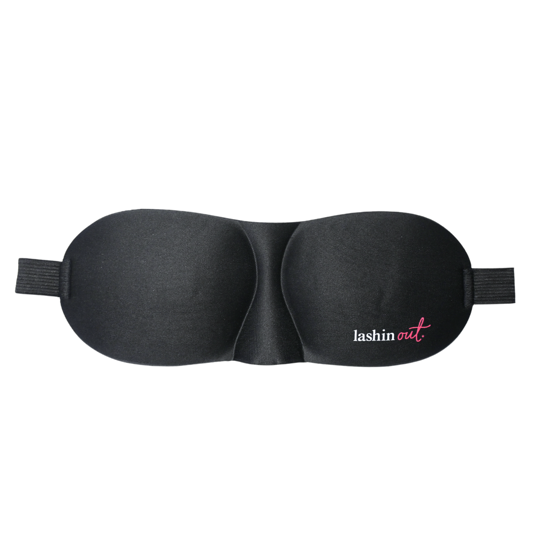 Straight on view of a black eyelash extension sleep mask.