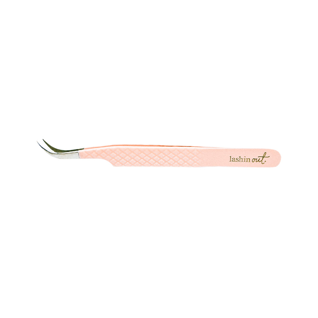 Side view of the Curved Blush Nano Tip Lash Tweezer