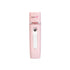 A front view of the pink nano mister. The words Lashin Out are written in black and pink at the top. The white slider is down and a black, round power button is visible.
