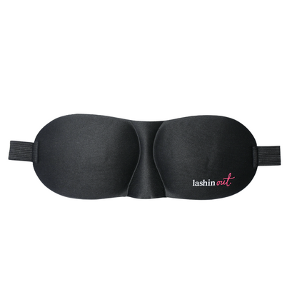 Straight on view of a black eyelash extension sleep mask. 