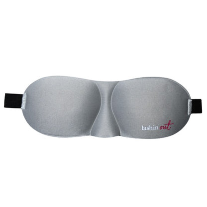 Straight on view of a grey eyelash extension sleep mask. 