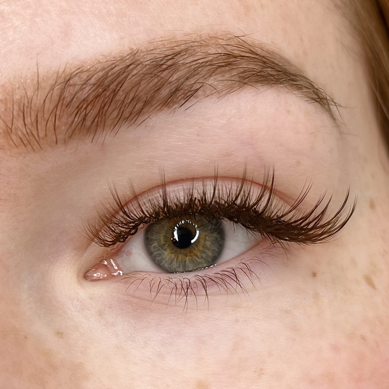 Eye with brown eyelash extensions