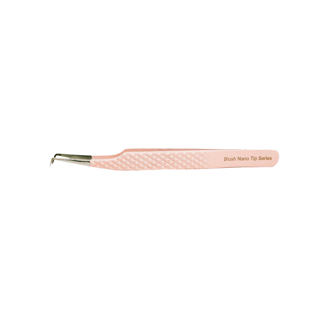 Side view of the Rosé 90º Blush Nano Tip Lash Tweezer