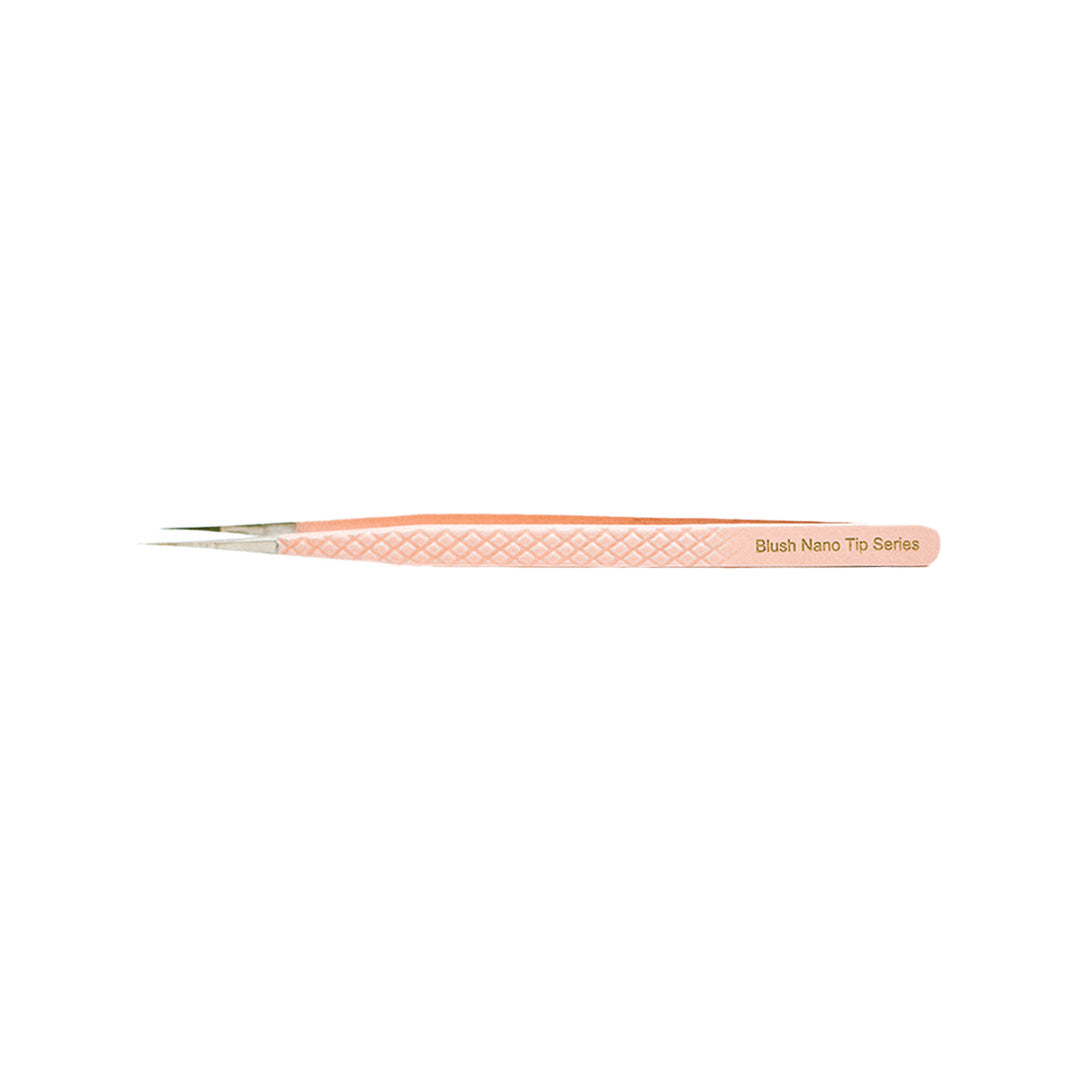 Side view of the Slim Blush Nano Tip Lash Tweezer. The tweezer is on it&