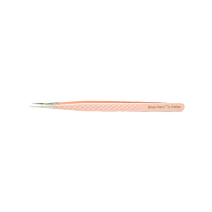 Side view of the Slim Blush Nano Tip Lash Tweezer. The tweezer is on it&